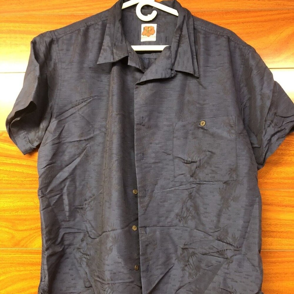 Banana Split USA Hawaiian Shirt Men's Sz: L Blue Button Down Short Sleeve Aloha